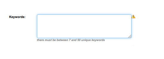   Here's a screenshot of the metadata keyword entry box, with new advisement.  