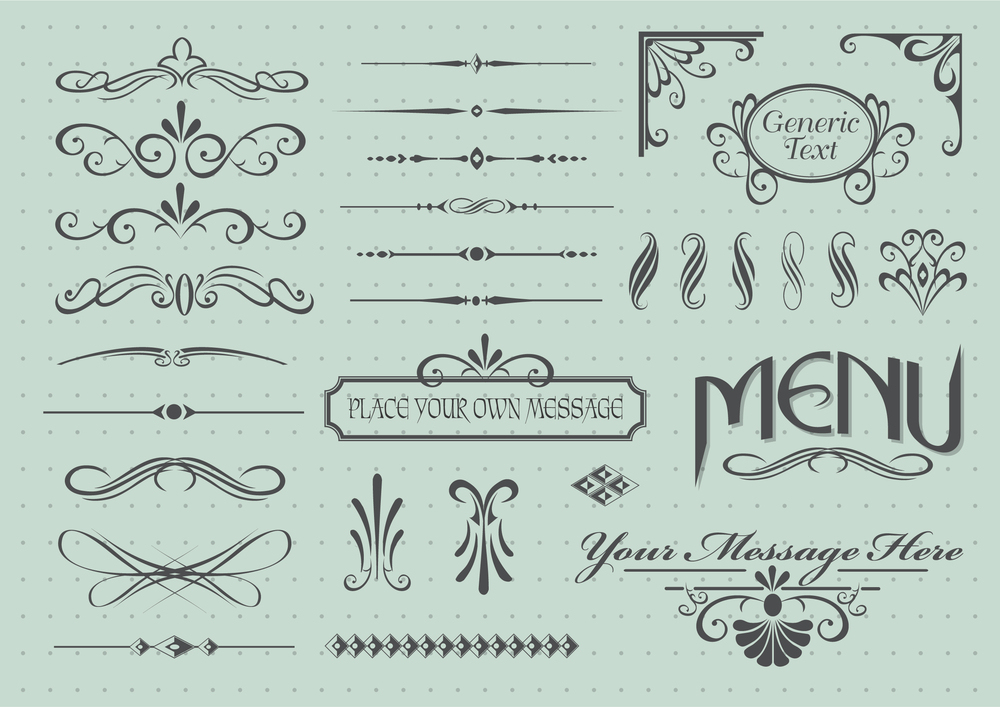  Calligraphic design elements for dining menus |  GraphicStore  