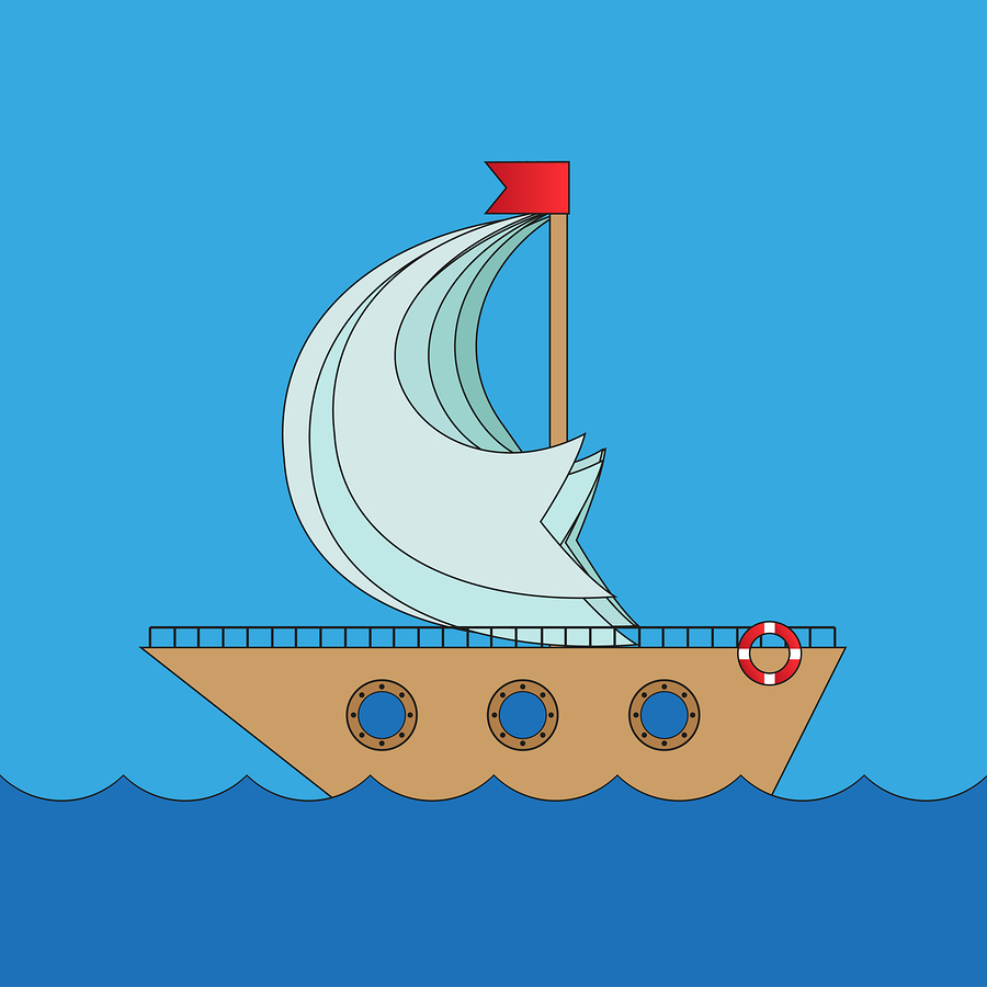  Stock illustration of cartoon sail boat. 