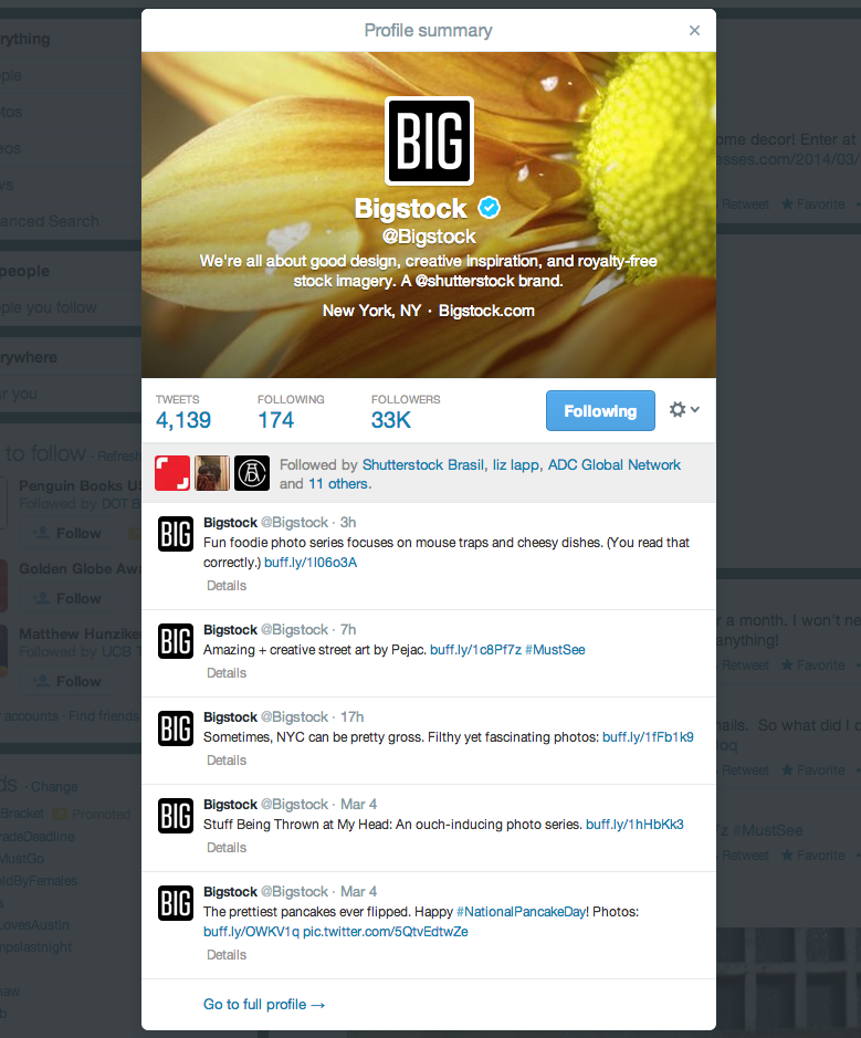  Preview summary of Bigstock's Twitter profile 