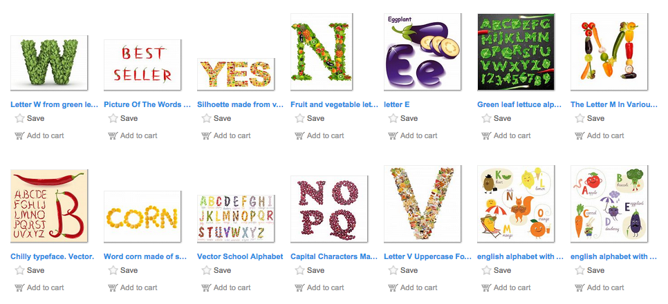  Screenshot image of vegetable fonts lightbox. 
