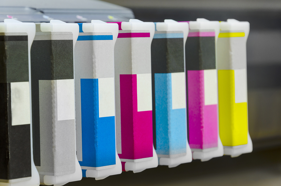  Stock image of large scale printing cartridges.  
