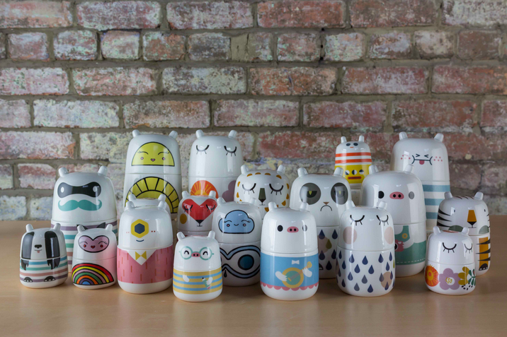  Photo of Prada's collection of ceramic tableware characters. 