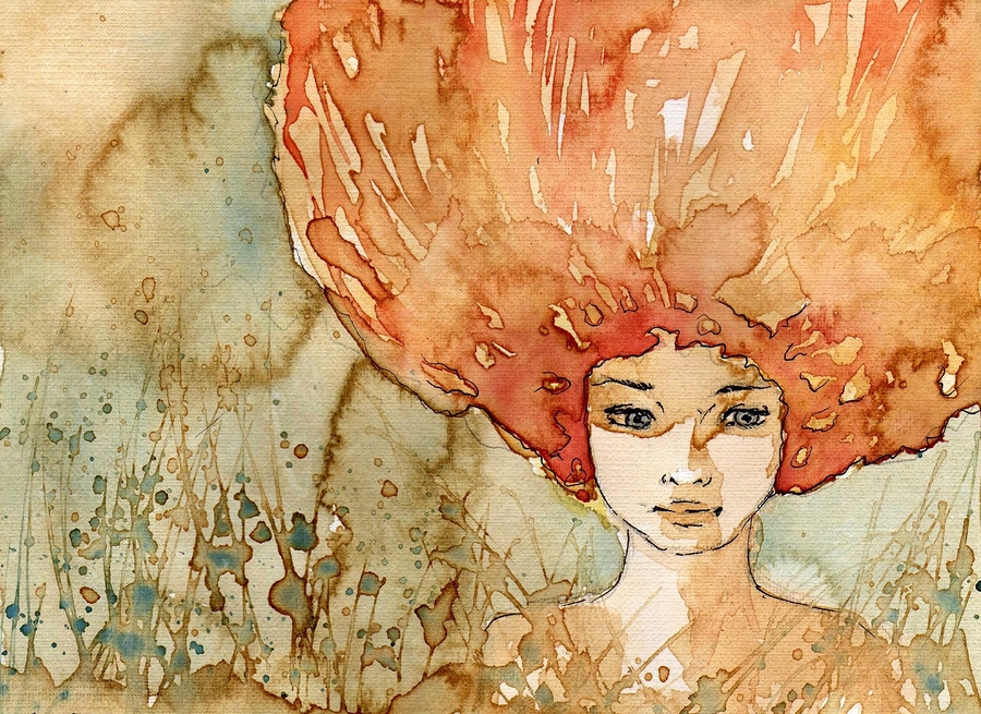   Watercolor woman in grass  
