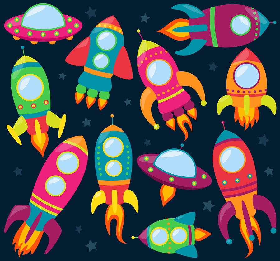   V  ector collection of cartoon rocket ships  