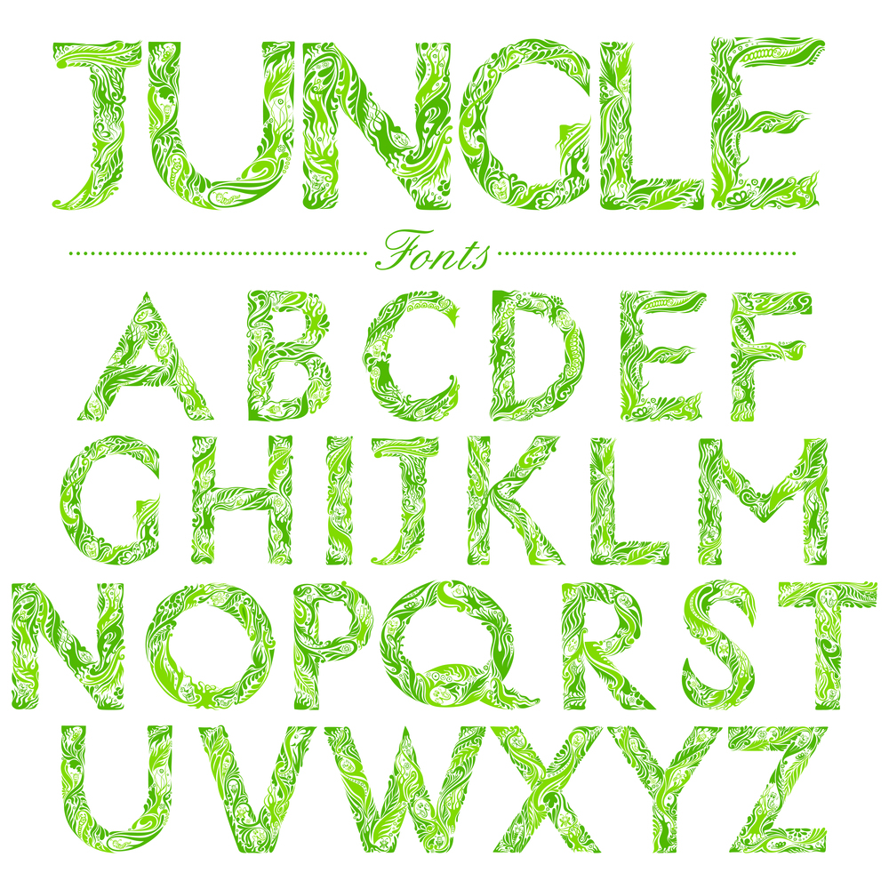  Illustrated fonts in jungle-style swirl |  vectomart  