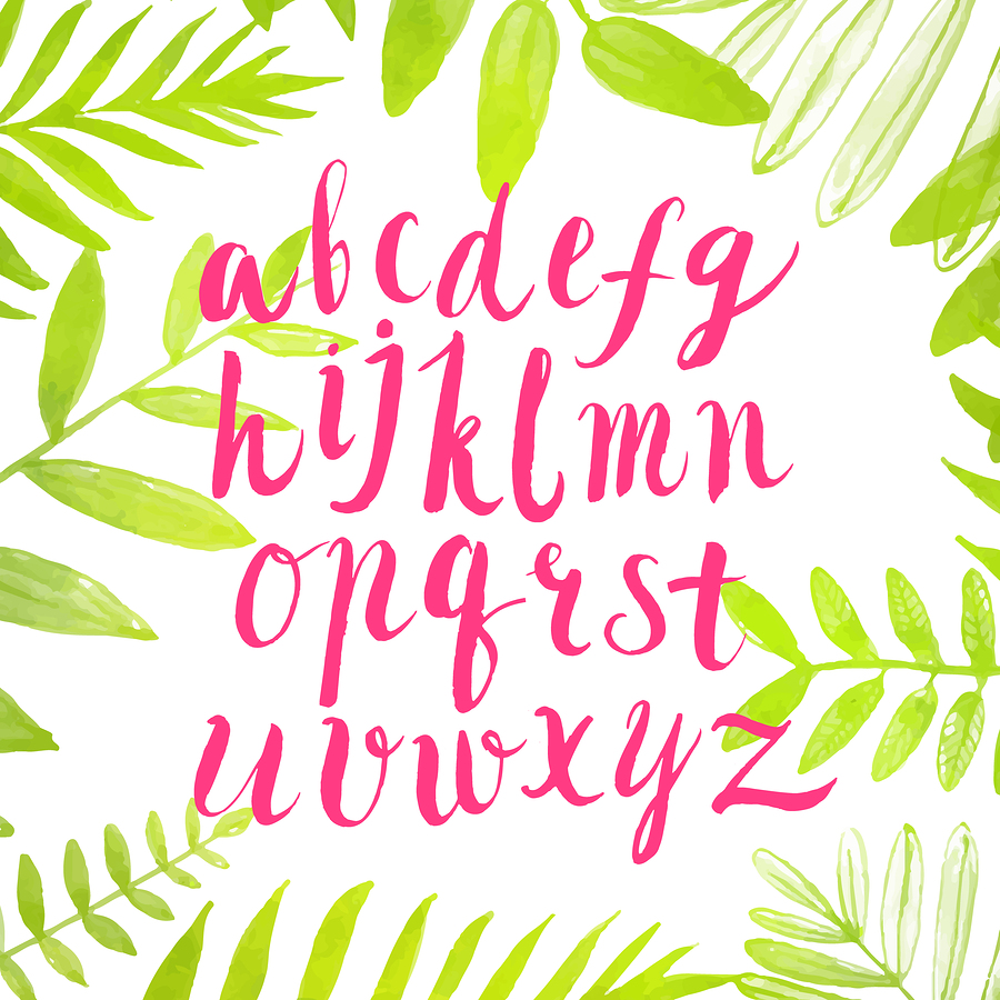  Pink brush alphabet in green leaves |  kotoko  